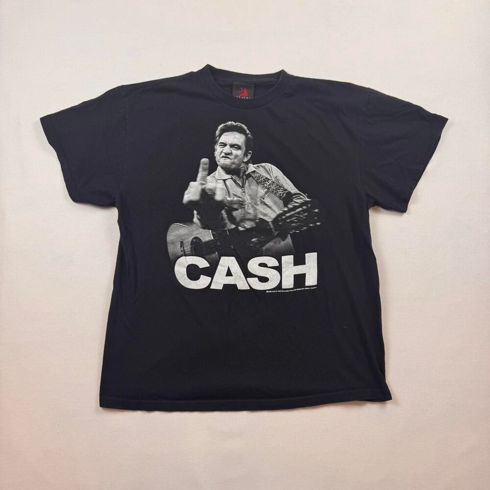 Y2K 2009 Johny Cash Middle Finger Black Band Music Tee Zion Size M?